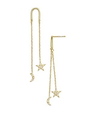 Argento Vivo Pave Star & Moon Double Row Linear Drop Earrings In 14k Gold Plated Sterling Silver