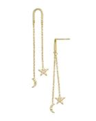 Argento Vivo Pave Star & Moon Double Row Linear Drop Earrings In 14k Gold Plated Sterling Silver