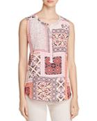 Nydj Patchwork Print Pleated Back Top