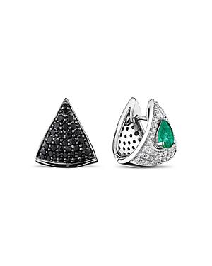 Hueb 18k White Gold Mirage Multi-gemstone & Diamond Mismatch Huggie Hoop Earrings