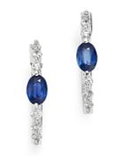 Bloomingdale's Blue Sapphire & Diamond Hoop Earrings In 14k White Gold - 100% Exclusive