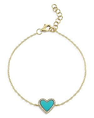 Moon & Meadow Diamond & Turquoise Heart Chain Bracelet In 14k Yellow Gold - 100% Exclusive