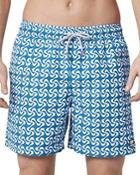 Tom & Teddy Quick Dry Mediterranean Tile Print Classic Fit Swim Trunks