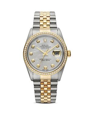 Pre-owned Rolex Stainless Steel & 18k Yellow Gold Two-tone Datejust Watch With Mother-of-pearl Dial & Diamonds, 36mm