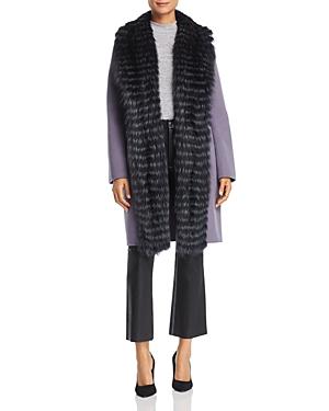 Maximilian Furs Fox Fur Tuxedo Trim Wool Coat - 100% Exclusive