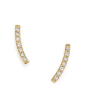 Zoe Chicco 14k Yellow Gold Small Curved Bar Stud Earrings With Pave Diamonds