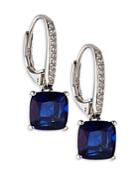 Nadri Modern Love Dark Blue Cubic Zirconia Square Drop Earrings In Rhodium Plated
