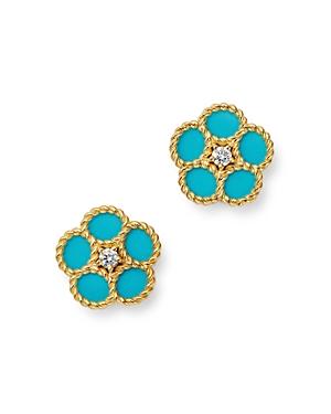 Roberto Coin 18k Yellow Gold Daisy Diamond & Turquoise Stud Earrings - 100% Exclusive