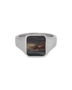 Allsaints Men's Square Gemstone Signet Ring In Sterling Silver