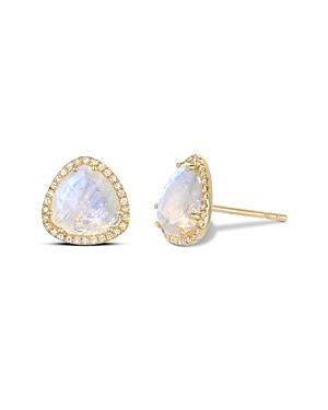 Zoe Lev 14k Yellow Gold Moonstone & Diamond Halo Stud Earrings