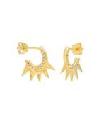 Iconery 14k Yellow Gold Crown Huggie Hoop Earrings With Diamonds