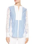 Sandro Deve Striped Lace-inset Top