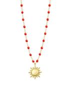 Gigi Clozeau 18k Yellow Gold Pirate Coral Bead Sun Pendant Necklace, 16.1-16.5