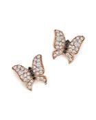 White And Black Diamond Butterfly Stud Earrings In 14k Rose Gold