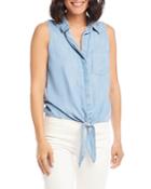 Karen Kane Sleeveless Tie Front Chambray Shirt
