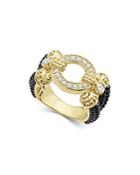 Lagos Circle Game Black Caviar Ceramic Split Ring With Diamonds And 18k Gold