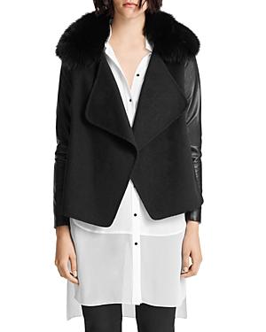 Halston Open Front Jacket With Fur Collar