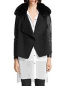 Halston Open Front Jacket With Fur Collar