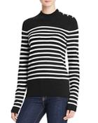 Aqua Cashmere Stripe Mock Neck Cashmere Sweater