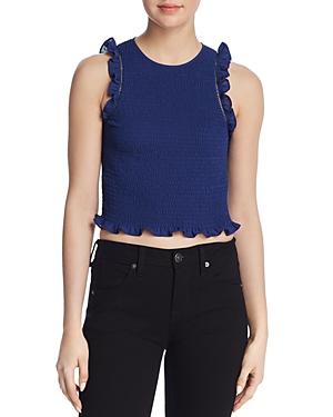 Likely Thomes Ruffled Smocked Cropped Top