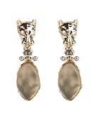 Alexis Bittar Panther Head, Lucite & Crystal Clip-on Drop Earrings