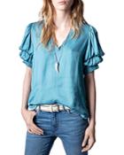 Zadig & Voltaire Taste Tiered Puff Sleeve Satin Top