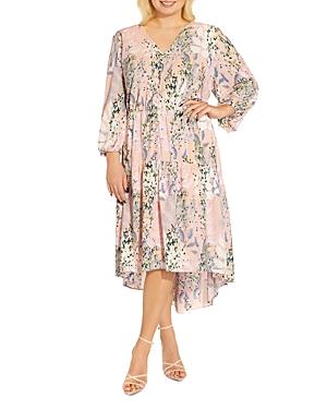 Adrianna Papell Plus Floral Print High Low Midi Dress