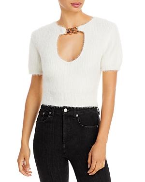 Fore Chain Front Keyhole Fuzzy Knit Top