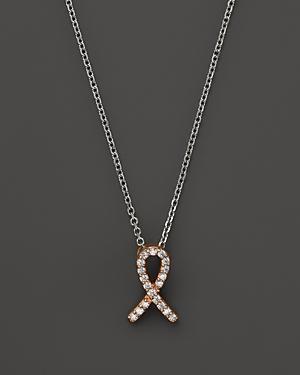 Diamond Pink Ribbon Pendant Necklace In 14k Rose And White Gold, .10 Ct. T.w.