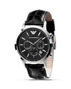 Emporio Armani Quartz Chronograph Black Leather Watch, 46 Mm