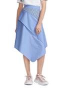 Maje Jim Striped Asymmetric Cotton Midi Skirt