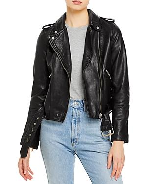 Aqua Belted Cropped Leather Moto Jacket - 100% Exclusive