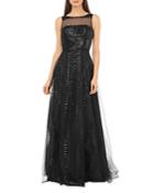 Carmen Marc Valvo Infusion Sequined Illusion Gown