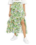 Ted Baker Ruffled Floral Silk Midi Skirt