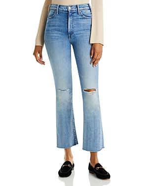 Mother The Hustler High Rise Frayed Flare Leg Ankle Jeans In Crashing Hard