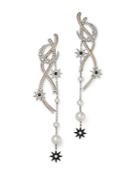 Colette Jewelry 18k White Gold Galaxia Japanese Freshwater Pearl & Diamond Moon Shadow Duster Drop Earrings