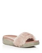 Donald J Pliner Furfi Rabbit Fur Wedge Platform Slide Sandals