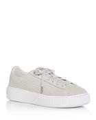 Puma Women's Basket Perforated Nubuck Leather Lace Up Platform Sneakers
