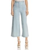 Alice + Olivia Johnny Front Patch Pocket Cropped Wide-leg Jeans In Bleached Indigo