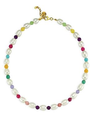 Maison Irem Multicolor Gemstone Bead & Cultured Freshwater Pearl Collar Necklace In 18k Gold Plated Sterling Silver, 17.32-18.89