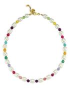 Maison Irem Multicolor Gemstone Bead & Cultured Freshwater Pearl Collar Necklace In 18k Gold Plated Sterling Silver, 17.32-18.89