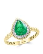 Bloomingdale's Emerald & Diamond Beaded Teardrop Ring In 14k White & Yellow Gold - 100% Exclusive