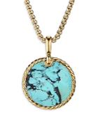 David Yurman Small Cable Disc Amulet In 18k Yellow Gold With Turquoise