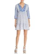 Johnny Was Azure Striped Embroidered Dress