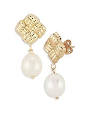 Bloomingdale's Cultured Freshwater Pearl Woven Drop Earrings In 14k Yellow Gold - 100% Exclusive