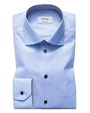 Eton Contrast Check Trim Regular Fit Dress Shirt