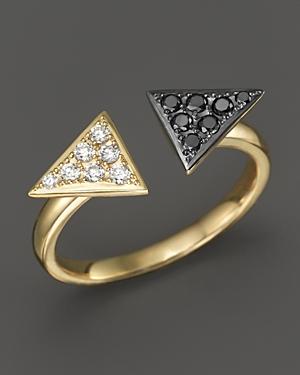 Black And White Diamond Arrowhead Ring In 14k Yellow Gold