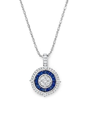 Sapphire And Diamond Halo Pendant Necklace In 14k White Gold, 18 - 100% Exclusive