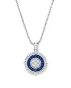 Sapphire And Diamond Halo Pendant Necklace In 14k White Gold, 18 - 100% Exclusive