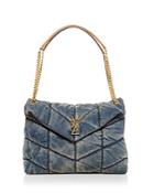 Saint Laurent Puffer Medium Quilted Denim Shoulder Bag